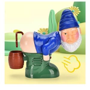Musical Bubble Blowing Gnome Blue Santa Figurine w/Bubbles